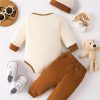 Waffle Bear Embroidery Cute Outfit Toddler Baby Boys Clothes Long Sleeve Triangle Romper +Casual Trousers + Hat Set For Fall Winter