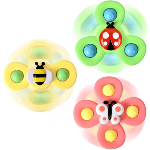 3pcs/set Educational Baby Bath Toys - Suction Cup Spinner Rattles with Cartoon Characters - Fun and Stimulating for Boys and Girls