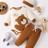 Waffle Bear Embroidery Cute Outfit Toddler Baby Boys Clothes Long Sleeve Triangle Romper +Casual Trousers + Hat Set For Fall Winter