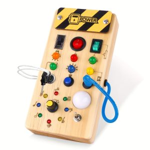 Montessori Toddler Busy Board, Baby Wooden Busy Board With 8 LED Light Switches, Light Switch Toy, Travel Toy For Baby And Toddler
