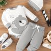 Waffle Bear Embroidery Cute Outfit Toddler Baby Boys Clothes Long Sleeve Triangle Romper +Casual Trousers + Hat Set For Fall Winter