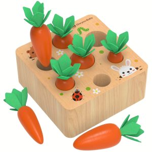 Montessori Toys For 1 2 3 Year Old Toddlers, Carrot Harvest Game Wooden Toy For 12 18 Months Baby Boys And Girls, Educational Learning Shape Sorting Matching Gifts For Babies 1-3