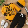 Waffle Bear Embroidery Cute Outfit Toddler Baby Boys Clothes Long Sleeve Triangle Romper +Casual Trousers + Hat Set For Fall Winter